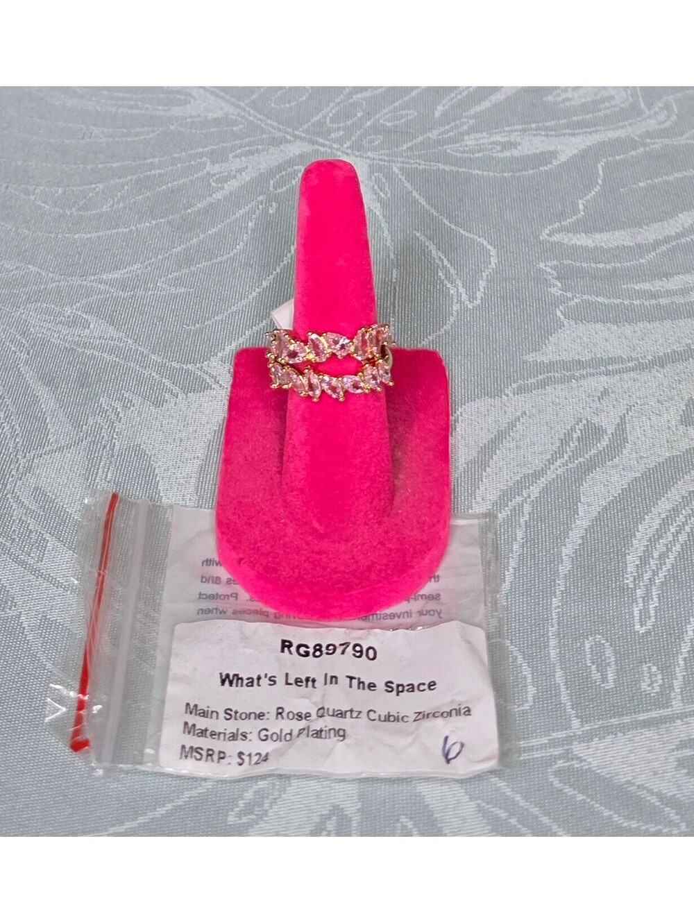 Gold Plated Rose Quartz Cubic Zirconia Ring Size 6